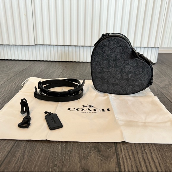 Coach Black Collection Coated Canvas Signature Heart Crossbody - Picture 5 of 8